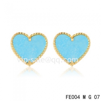 Imitation Van Cleef & Arpels Sweet Alhambra Heart Earrings Yellow Gold,Turquoise